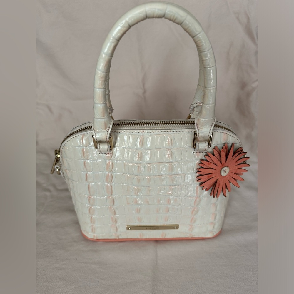 Brahmin Small Georgina Bag with cute peach flower on the front.